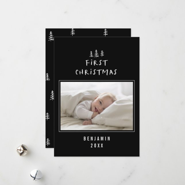 babys first christmas elegant drawn tree photo hol holiday card (Front/Back In Situ)