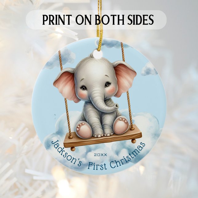 Baby's First Christmas Elephant on Swing Ceramic Ornament (Creator Uploaded)