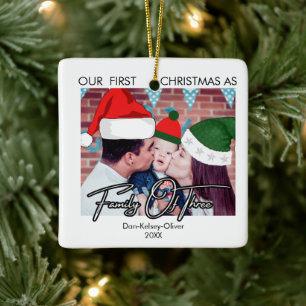 Baby's First Christmas Family Of Three Custom  Ceramic Ornament