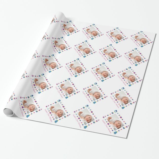Baby's First Christmas Family Photo Customizable Wrapping Paper (Unrolled)