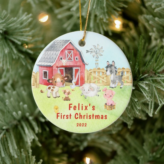 Baby's First Christmas Farm Friends Ceramic Ornament (Tree)