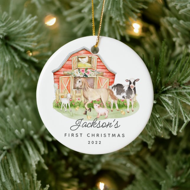 Baby's First Christmas Farm Friends Ceramic Ornament (Tree)