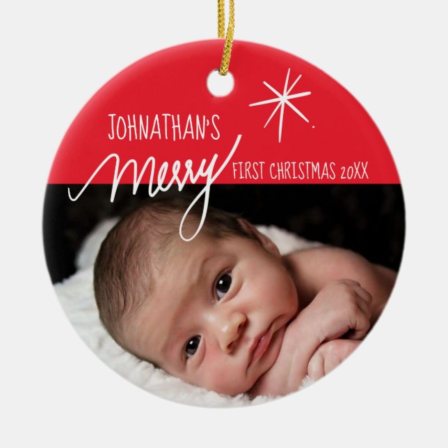 Baby's First Christmas| Festive Baby Photo Ceramic Ornament (Front)