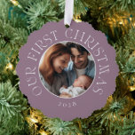 Baby's First Christmas Festive Purple Family Photo Ornament Card<br><div class="desc">Baby's First Christmas Festive Purple Family Photo Ornament Card that doubles as a new baby announcement card,  Christmas tree decoration or gift tag.</div>