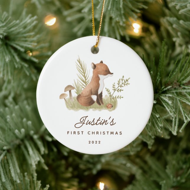 Baby's First Christmas Fox Ceramic Ornament (Tree)