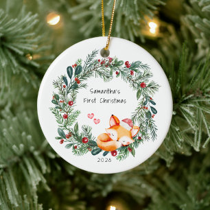 Baby's First Christmas Fox Cub Ceramic Ornament