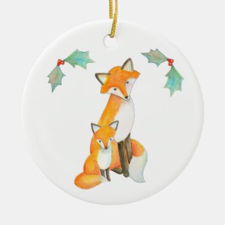 Baby's First Christmas Fox Mom and baby custom