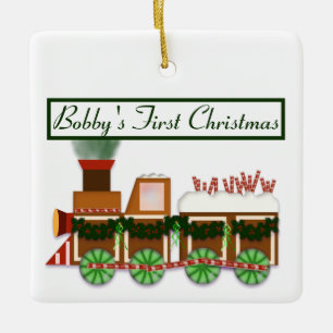 Baby's First Christmas, Gingerbread & Candy Train Ceramic Ornament