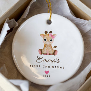 Baby's First Christmas Girl Giraffe Ceramic Ornament