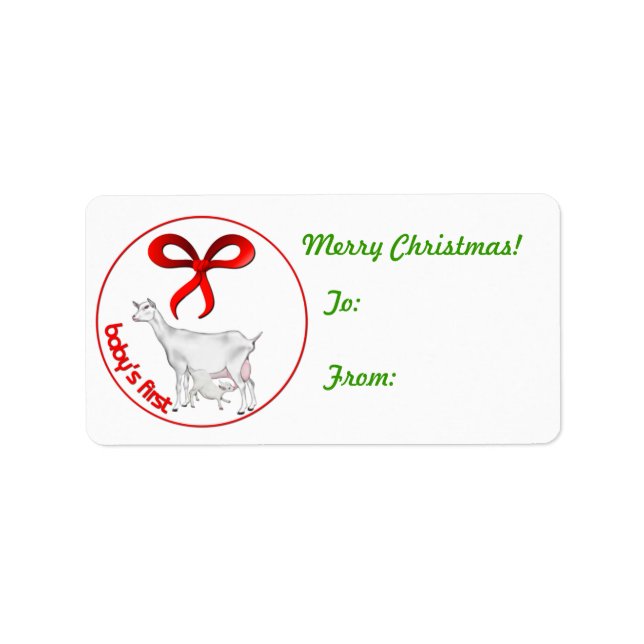 Baby's First Christmas Goat  Gift Tag Sticker (Front)