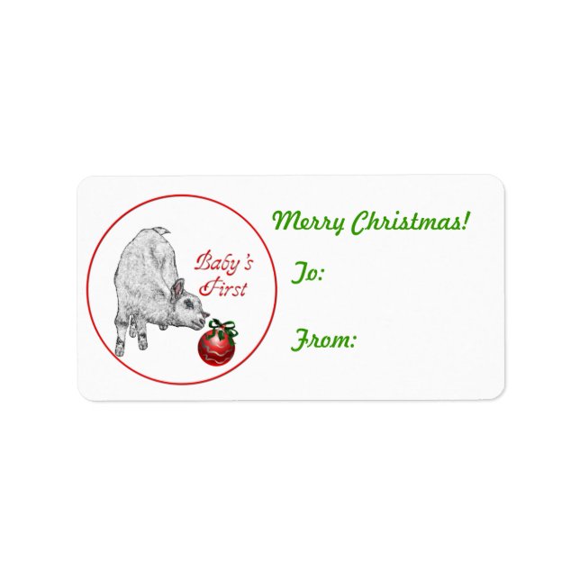 Baby's First Christmas Goat Gift Tag Sticker (Front)