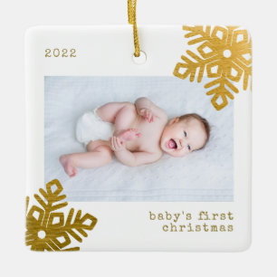  Baby's First Christmas Gold Foil Snowflake Photo Ceramic Ornament