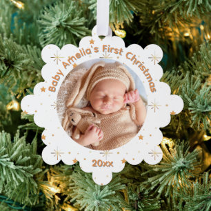 Baby's First Christmas Gold name and year Ornament Card