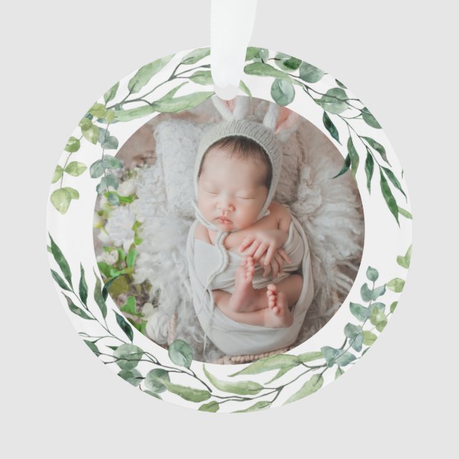 Baby's first christmas green plant frame ornament (Front)