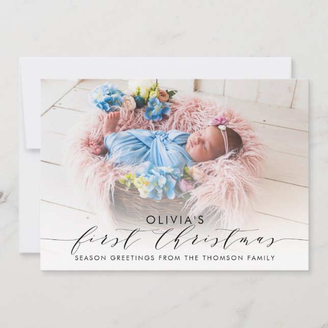 Baby's First Christmas Hand-Lettered Photo Holiday Card (Front)