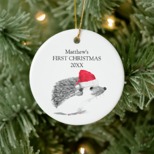 Baby's First Christmas Hedgehog Forest Boy Ceramic Ornament
