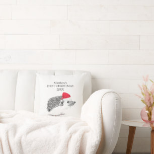 Baby's First Christmas Hedgehog Forest Boy Throw Pillow