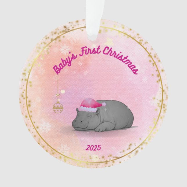 Baby's First Christmas-Hippo Ornament-Customizable (devant)