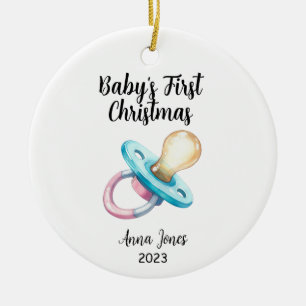 Baby's First Christmas Holiday Pacifier  Ceramic Ornament