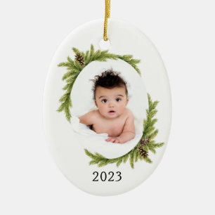 Baby's First Christmas Holiday Photo and Year Ceramic Ornament