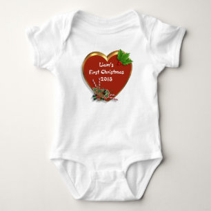Babys First Christmas holiday t-shirt personalized Baby Bodysuit