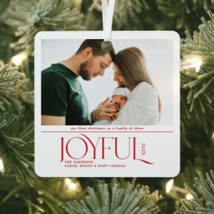 Babys First Christmas Joyful Birth Announcement Metal Ornament