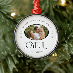 Babys First Christmas Joyful Birth Announcement Metal Ornament