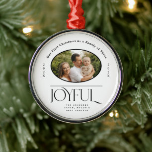 Babys First Christmas Joyful Birth Announcement Metal Ornament