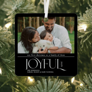 Babys First Christmas Joyful Birth Announcement Metal Ornament