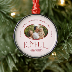 Babys First Christmas Joyful Birth Announcement Metal Ornament