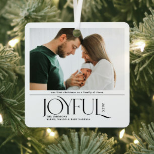 Babys First Christmas Joyful Birth Announcement Metal Ornament