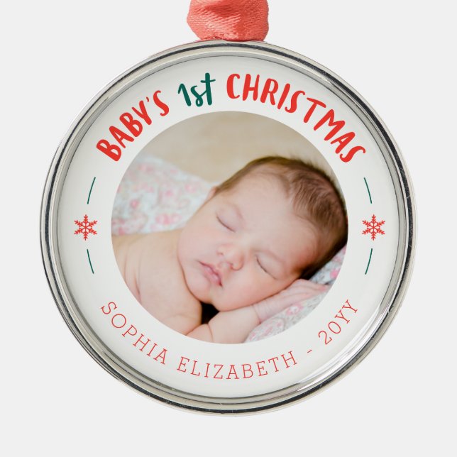 Baby's First Christmas Keepsake Metal Ornament (Front)