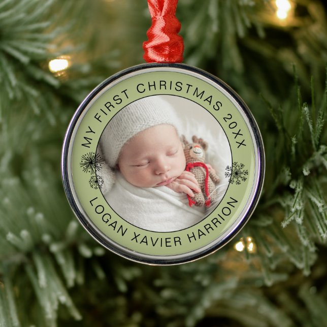 Baby's First Christmas Keepsake Photo Metal Ornament (Tree)