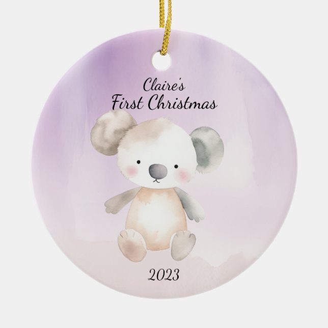 Baby's First Christmas Koala Bear Personalized Ceramic Ornament (Front)