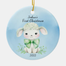 Baby's First Christmas Lamb Blue Personalized