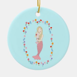 Baby's First Christmas Mermaid Girl Custom Name Ceramic Ornament