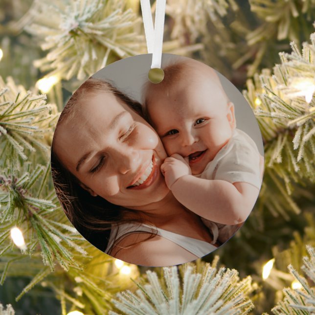 Baby's First Christmas Minimal  Photo  Metal Ornament (Insitu)