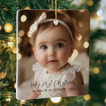 Baby's First Christmas Minimalist Script 2 Photo Ceramic Ornament<br><div class="desc">Baby's First Christmas Minimalist Script 2 Photo Ceramic Ornament: This beautifully minimalist ornament allows you to feature a cherished baby photo on each side, framed with the heartfelt text "My First Christmas" in script, along with the personalized name and year. Perfect for new parents or grandparents, this modern keepsake makes...</div>