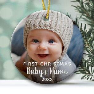 Baby's First Christmas - Modern Calligraphy Ceramic Ornament