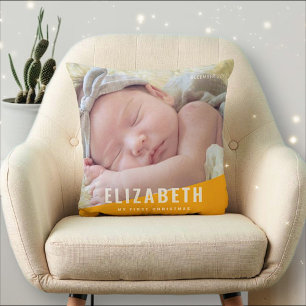 Baby's First Christmas Modern Chic Photo Year Throw Pillow
