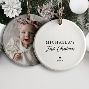 Baby's First Christmas Modern Minimalist Photo Ceramic Ornament