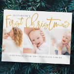 Baby's First Christmas Modern Simple Chic Photo Holiday Postcard<br><div class="desc">Design at the front consist of playful cursive typography of "First Christmas". Add a custom photo of your new baby and add baby's and family name. This design is modern,  chic,  playful and fun.</div>