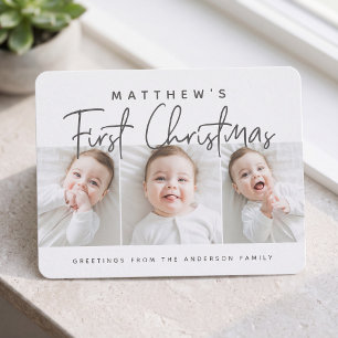 Baby's First Christmas Modern Simple Three Photo Holiday Card