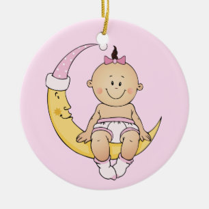 Baby's First Christmas Moon Girl Customizable Ceramic Ornament