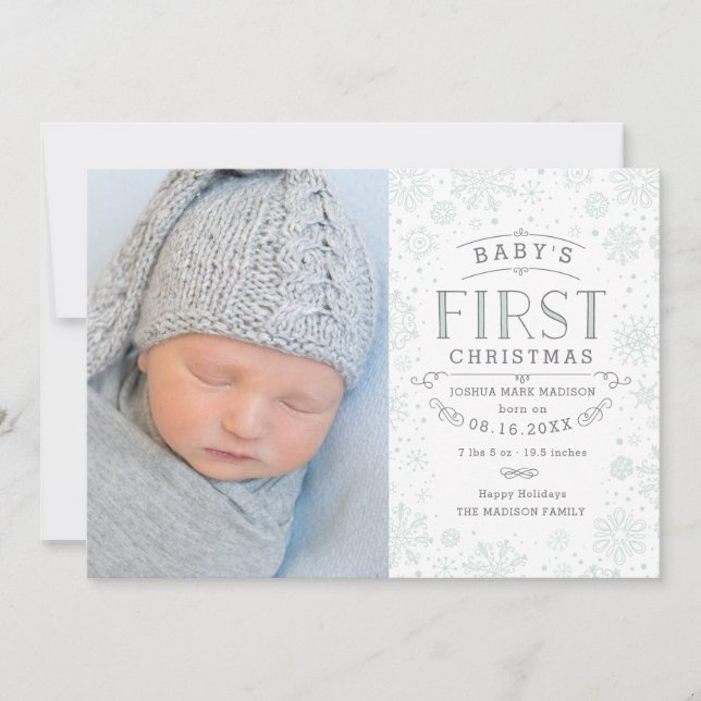Baby's First Christmas Newborn Holiday Photo Card (Front)