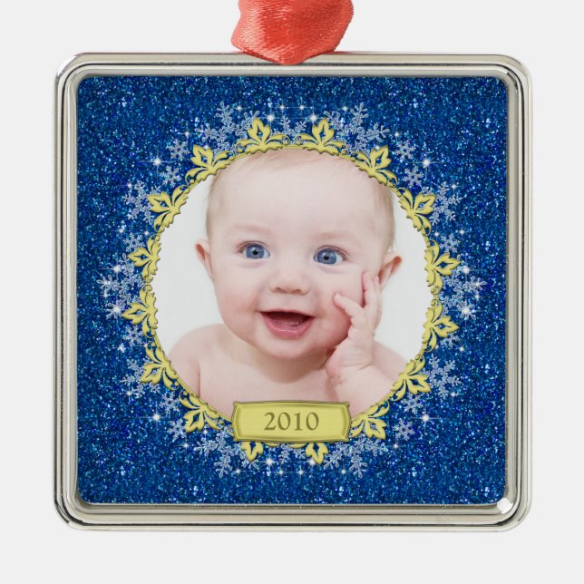 Baby's First Christmas Ornament | Blue Snowflakes (Front)