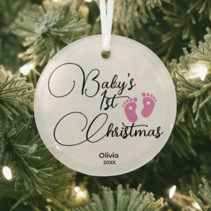 Baby's First Christmas Ornament, Custom Name  Glass Ornament