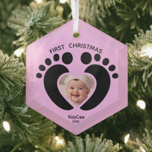 Baby's First Christmas Ornament, Personalize Photo Glass Ornament
