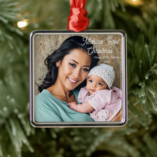 Baby's First Christmas Ornament, Photo Personalize Metal Ornament (Tree)