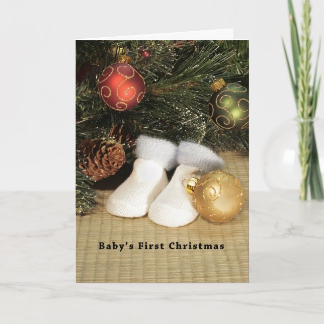 Baby's First Christmas, Ornaments, Booties Holiday Card (Front)